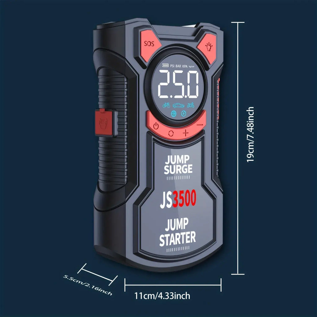 5-in-1 Multifunctional Air Pump Jump Starter with Air Compressor 3000A Peak/150PSI Battery Jump Starter Digital Tire Inflator - Nexvibe