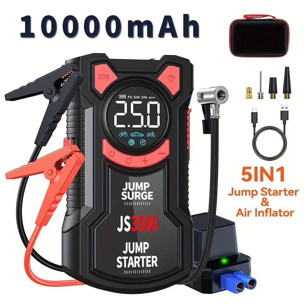 5-in-1 Multifunctional Air Pump Jump Starter with Air Compressor 3000A Peak/150PSI Battery Jump Starter Digital Tire Inflator - Nexvibe