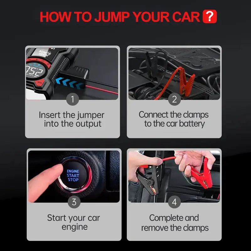 5-in-1 Multifunctional Air Pump Jump Starter with Air Compressor 3000A Peak/150PSI Battery Jump Starter Digital Tire Inflator - Nexvibe