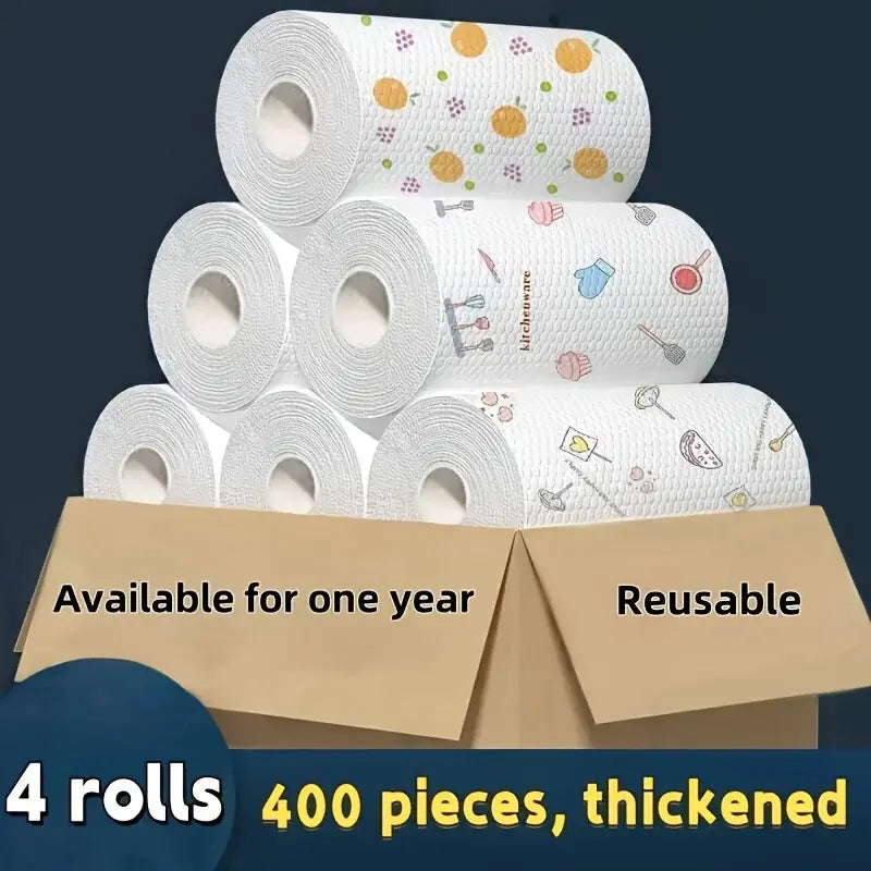 50 100pcs/roll Dishcloth Absorbent Thickened Kitchen Paper Dry Wet Use Non Greasy Random Pattern for Sink Cleaning Dishwashing - Nexvibe