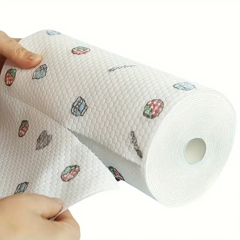 50 100pcs/roll Dishcloth Absorbent Thickened Kitchen Paper Dry Wet Use Non Greasy Random Pattern for Sink Cleaning Dishwashing - Nexvibe