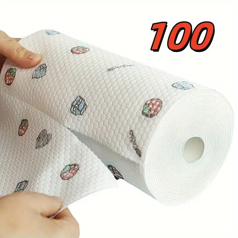 50 100pcs/roll Dishcloth Absorbent Thickened Kitchen Paper Dry Wet Use Non Greasy Random Pattern for Sink Cleaning Dishwashing - Nexvibe