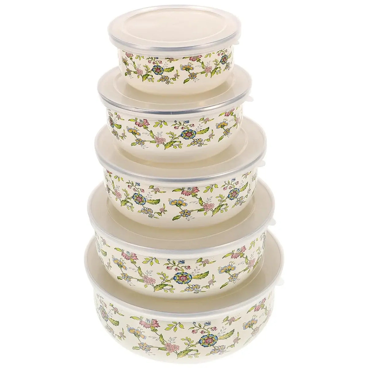 5PCS Enamel Bowls, Enamel on Steel Mixing Bowls with Lids, Vintage Soup Retro Food Containers Soup with Lids, Mixing with Set Containers for Food Fruits Salad - Nexvibe