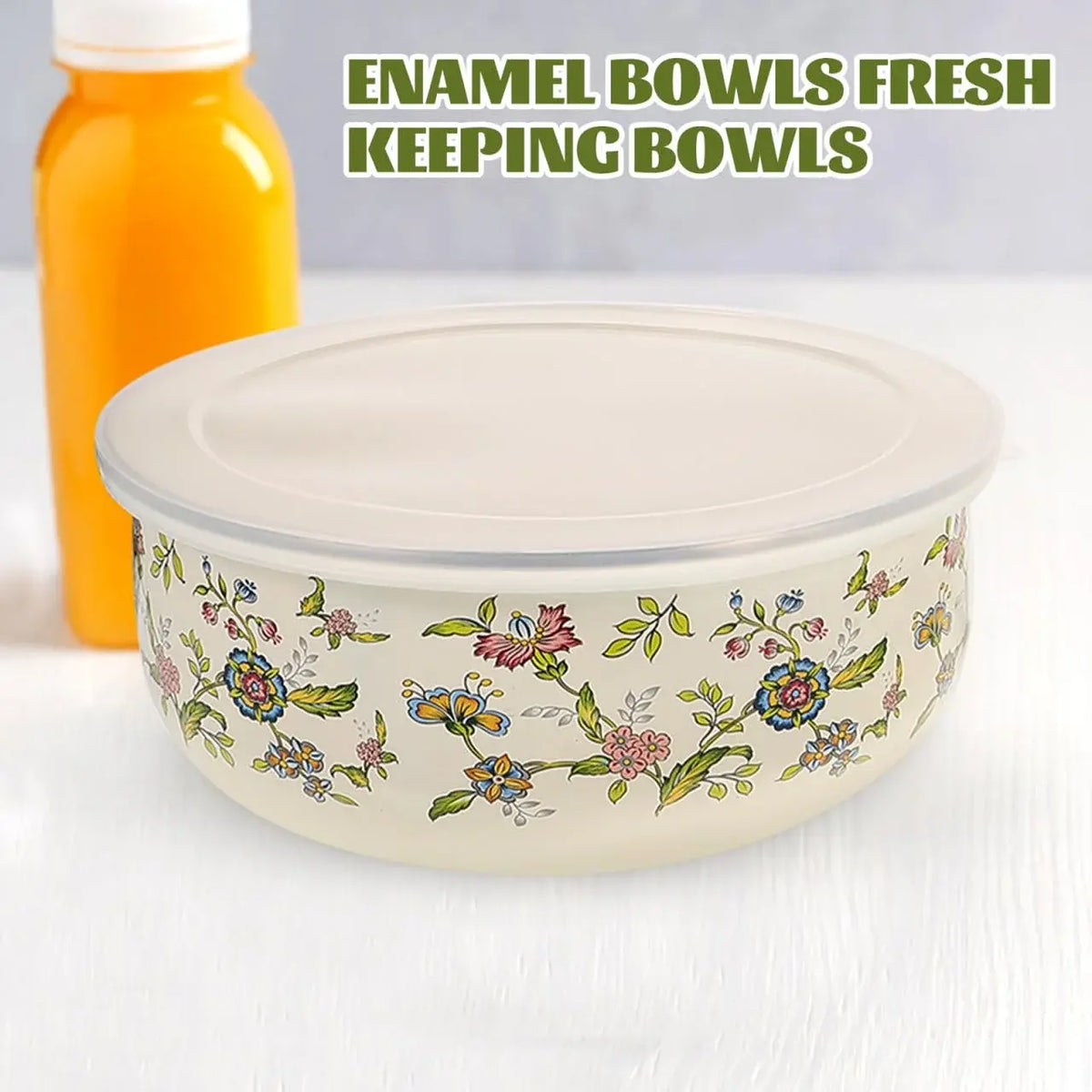 5PCS Enamel Bowls, Enamel on Steel Mixing Bowls with Lids, Vintage Soup Retro Food Containers Soup with Lids, Mixing with Set Containers for Food Fruits Salad - Nexvibe