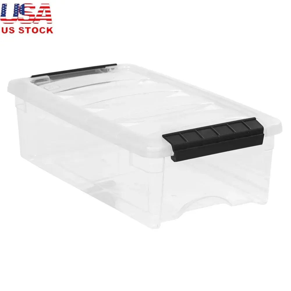 5QT Clear Modular Storage Box with Handle and Buckle Latches Stackable Organizing Bedroom Craft Supplies Office Items - Nexvibe