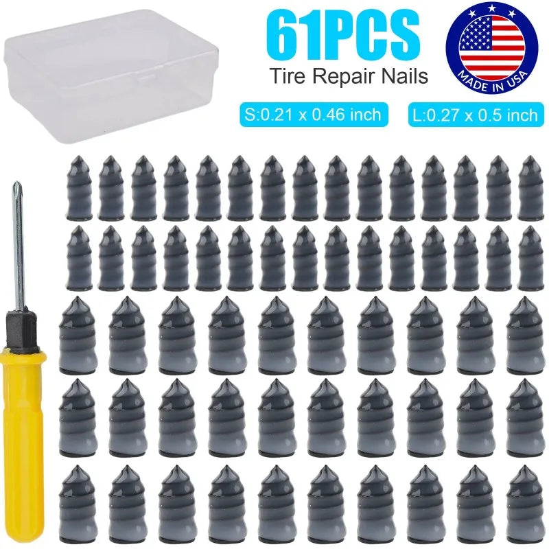 61x Car Tubeless Vacuum Tyre Puncture Repair Kit Screw Nails Tire Patch Plug Fix Tools With Screwdriver & Convenient