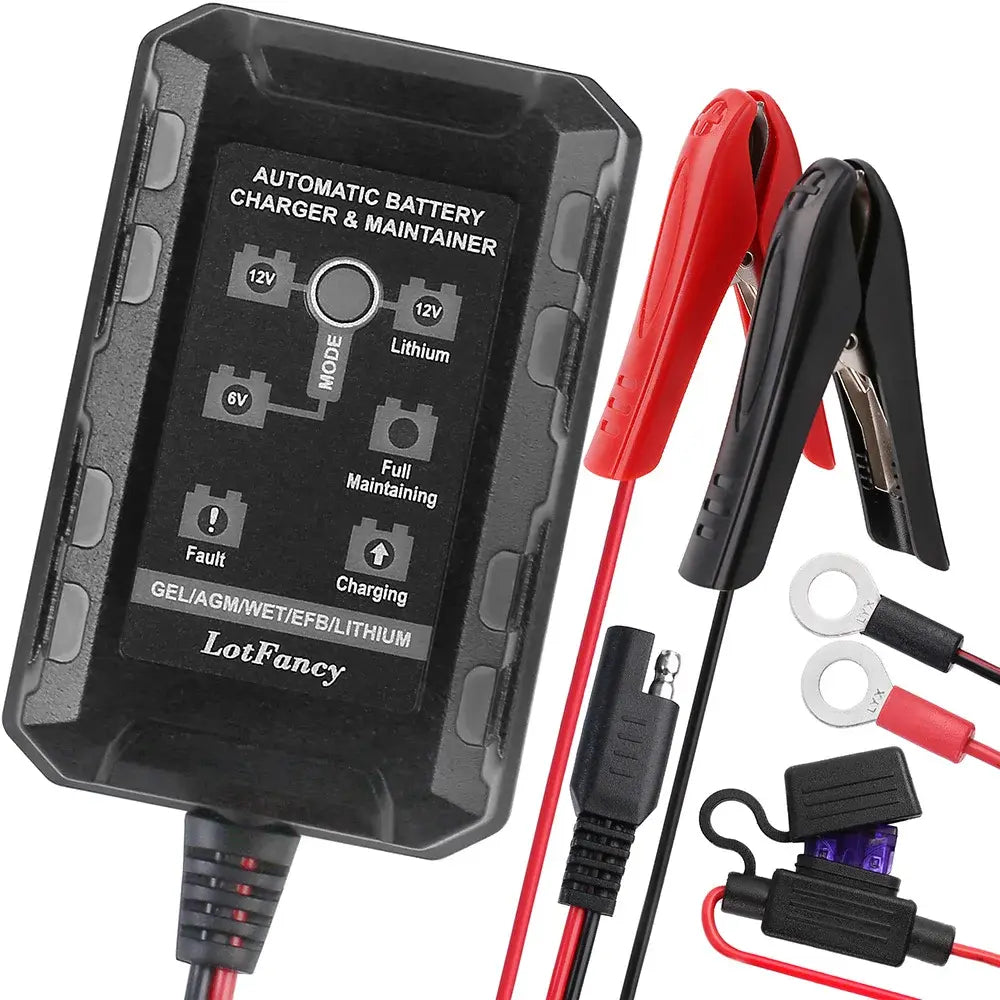 6V 12V 1.5A Battery Charger Maintainer, Smart Trickle Charger for Lithium (LiFePO4), Lead Acid Battery, Automatic Float Charger - Nexvibe