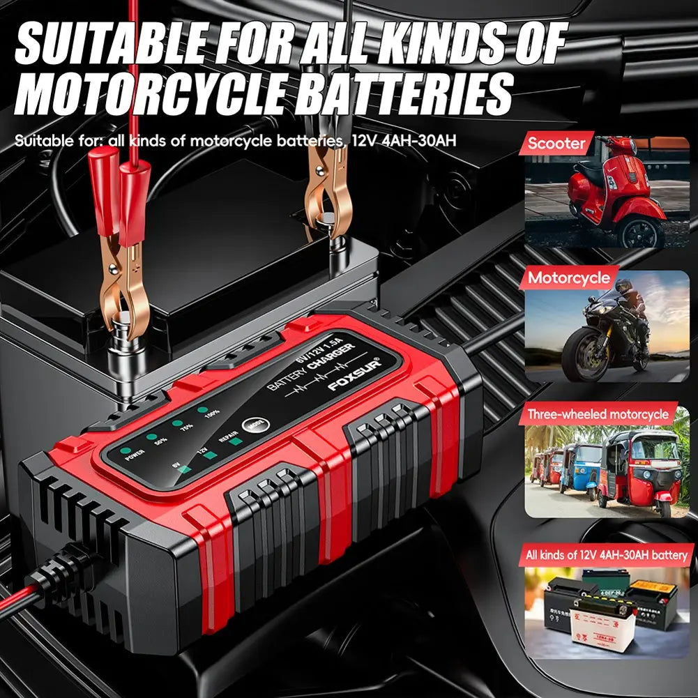 6V 12V 1.5A Smart Car Battery Charger for Lead-Acid AGM GEL Batteries (US) - United States