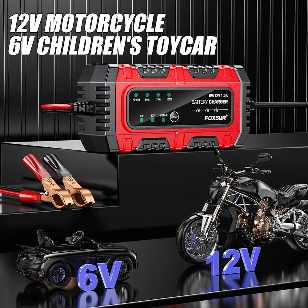 6V 12V 1.5A Smart Car Battery Charger for Lead-Acid AGM GEL Batteries (US) - United States
