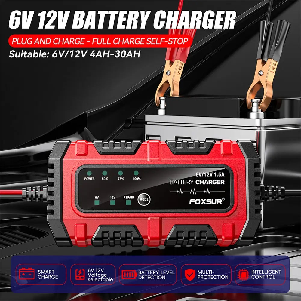 6V 12V 1.5A Smart Car Battery Charger for Lead-Acid AGM GEL Batteries (US) - United States
