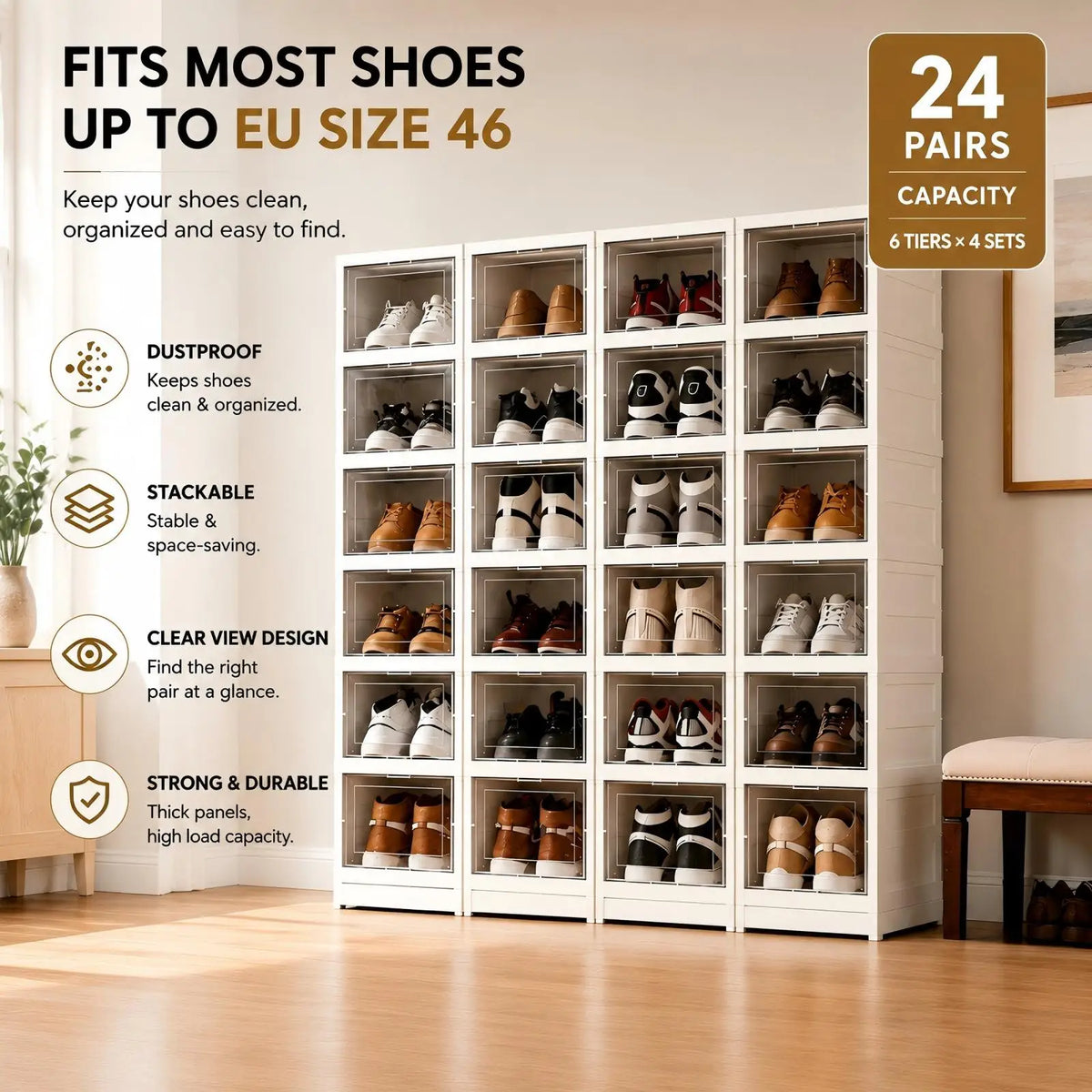 6 Layers Shoes Box Foldable Transparent Sneaker Shoe Storage Organizers Box Stackable Dustproof High-top Cabinet Shoe