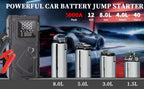 6 in 1 Jump Starter with Air Pump Peak 5000A Booster 150PSI Tire Inflator 8L Gas/4L Diesel with DC Power Cord 400LM