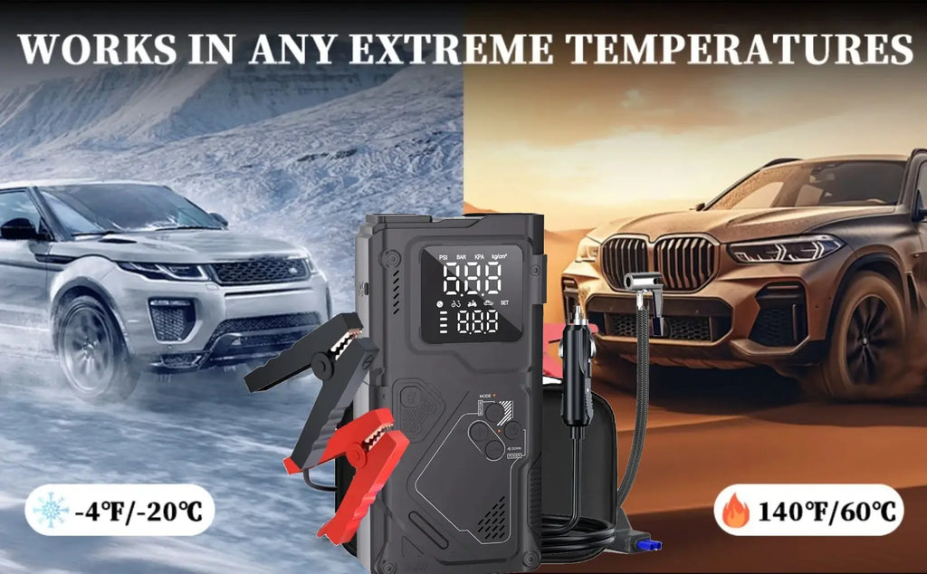6 in 1 Jump Starter with Air Pump Peak 5000A Booster 150PSI Tire Inflator 8L Gas/4L Diesel with DC Power Cord 400LM