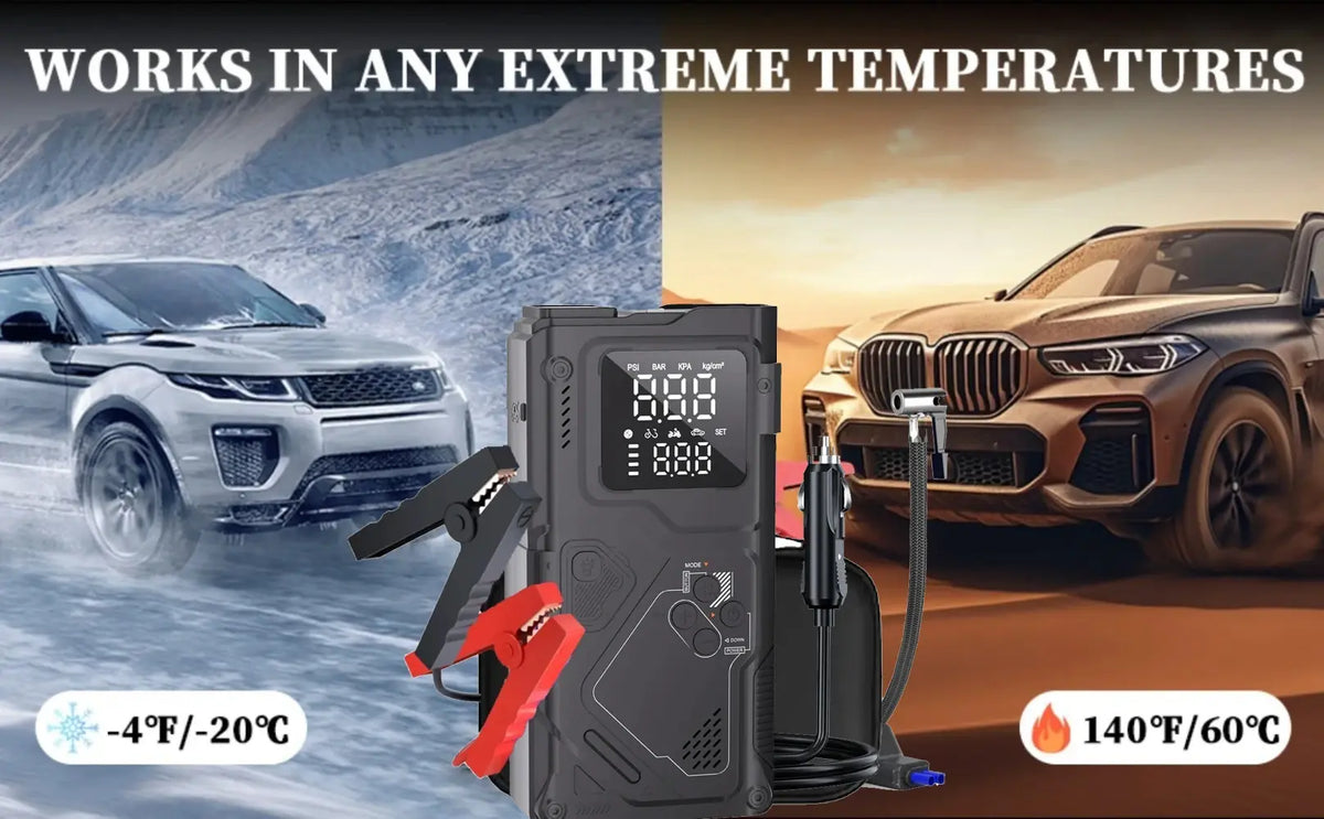 6 in 1 Jump Starter with Air Pump Peak 5000A Booster 150PSI Tire Inflator 8L Gas/4L Diesel with DC Power Cord 400LM