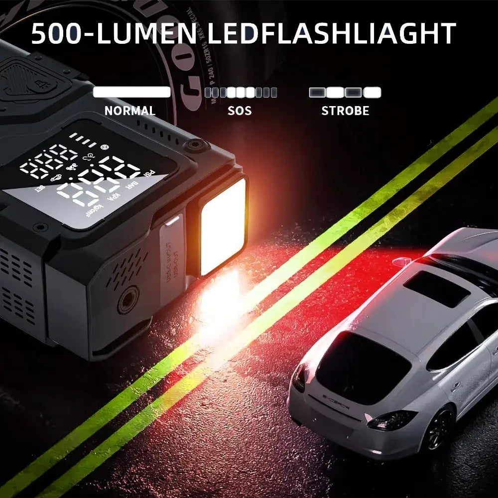 6 in 1 Jump Starter with Air Pump Peak 5000A Booster 150PSI Tire Inflator 8L Gas/4L Diesel with DC Power Cord 400LM