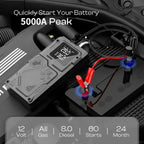 6 in 1 Jump Starter with Air Pump Peak 5000A Booster 150PSI Tire Inflator 8L Gas/4L Diesel with DC Power Cord 400LM