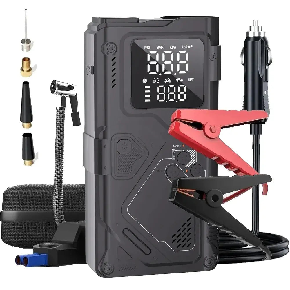 6 in 1 Jump Starter with Air Pump Peak 5000A Booster 150PSI Tire Inflator 8L Gas/4L Diesel with DC Power Cord 400LM