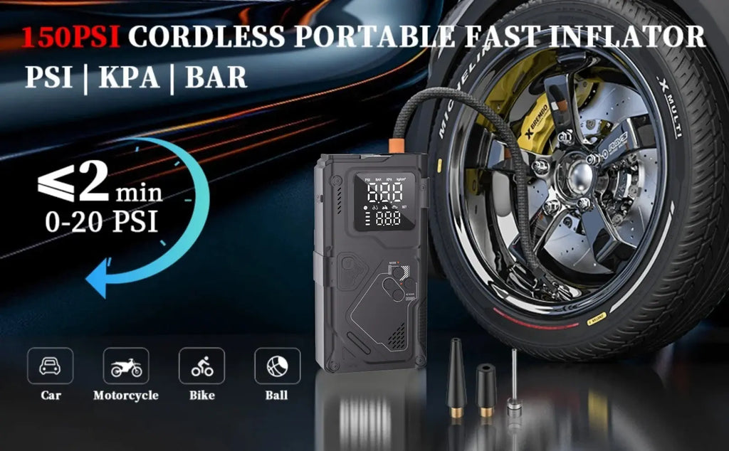 6 in 1 Jump Starter with Air Pump Peak 5000A Booster 150PSI Tire Inflator 8L Gas/4L Diesel with DC Power Cord 400LM