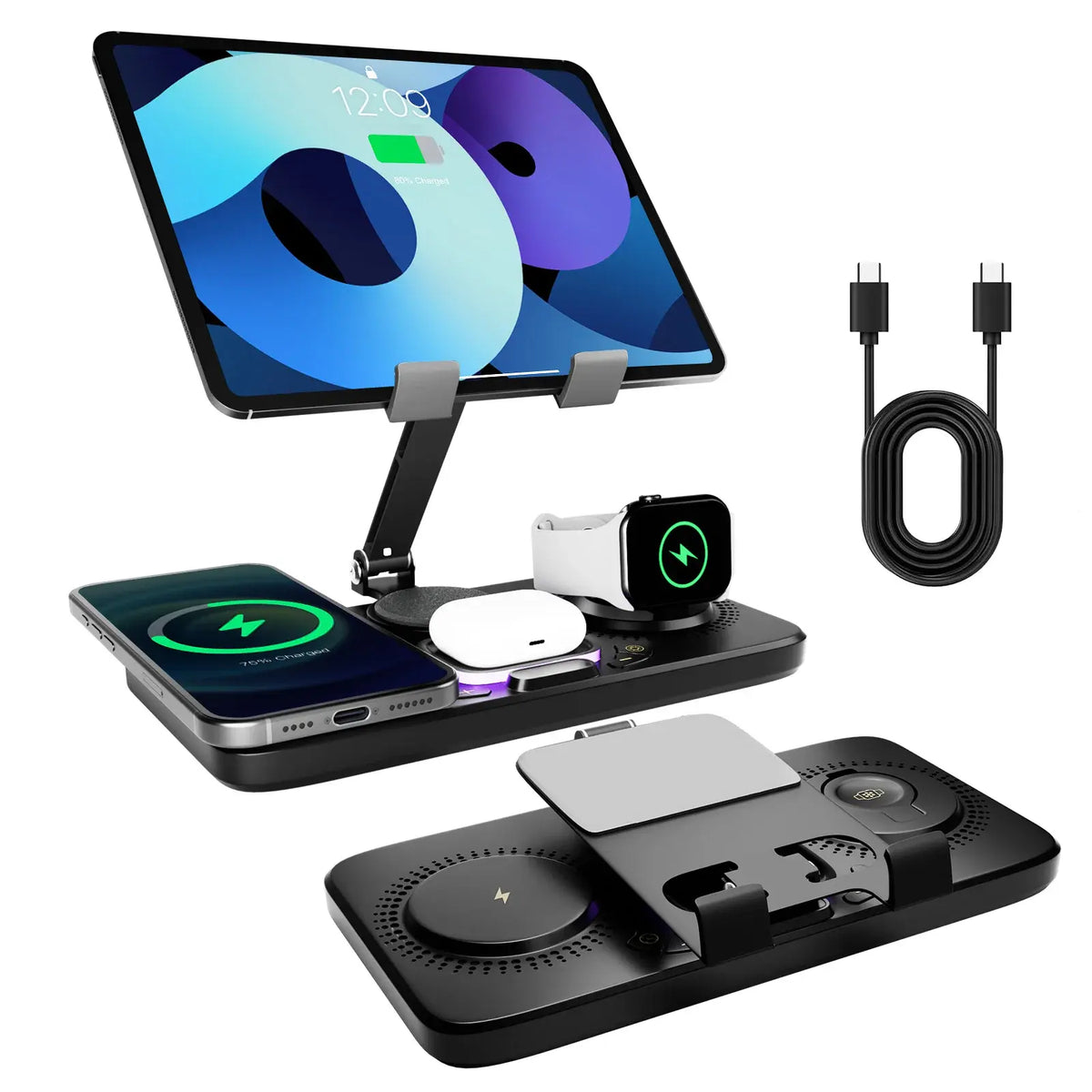 6 in 1 Wireless Charger Station Multiple Devices For iPhone iPad AirPods and Apple Watch-iPhone Fast Charge Night Lamp