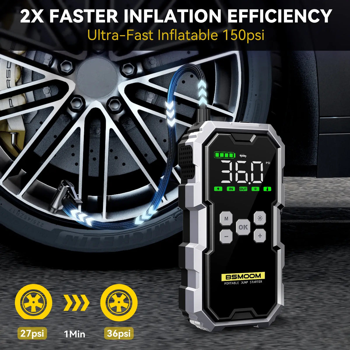 7000A Car Jump Starter with Air Compressor Battery Booster 12V Power Bank with LED Flashlight Smart Cable with Voltage