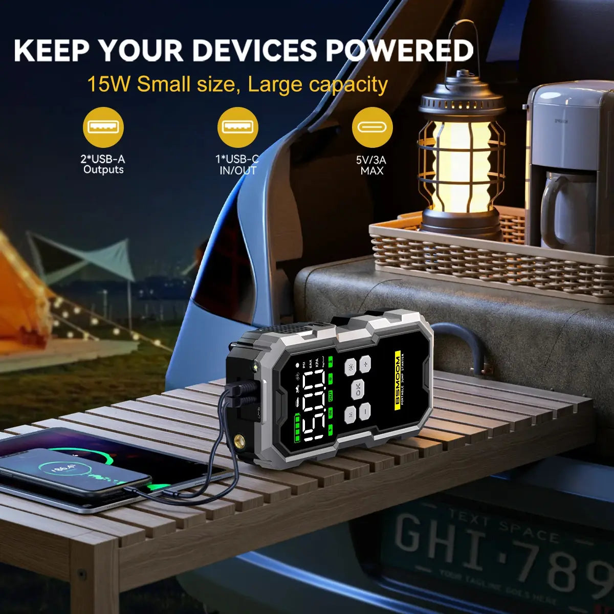 7000A Car Jump Starter with Air Compressor Battery Booster 12V Power Bank with LED Flashlight Smart Cable with Voltage