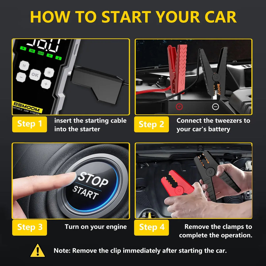 7000A Car Jump Starter with Air Compressor Battery Booster 12V Power Bank with LED Flashlight Smart Cable with Voltage