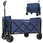 Upgraded 5*2' Wide Wheels-Expandable Dual-Layer Utility Wagon with 100% Extra Space, 220lbs Capacity Grocery Cart for Camping, Shopping, Sports, Gardening, Fishing, Dark Blue