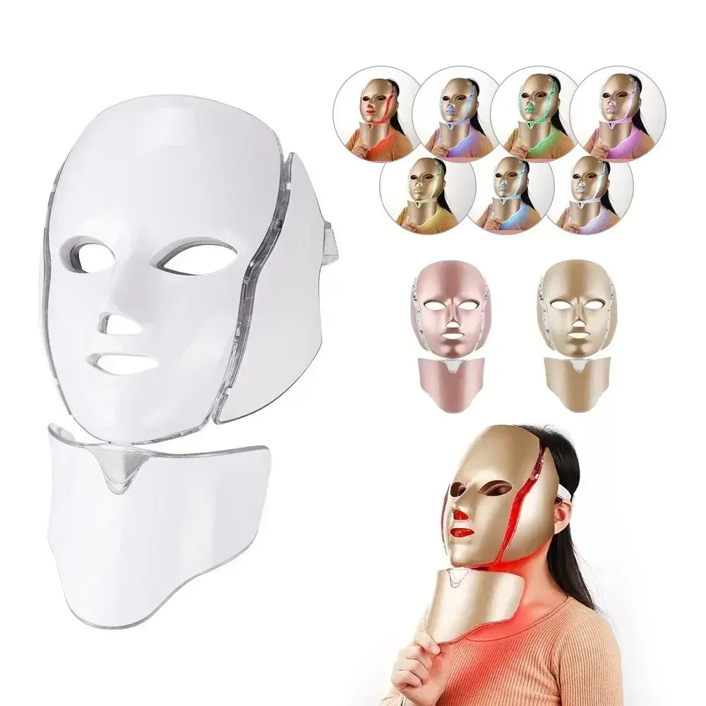 7 Colors Light LED Face Neck Beauty Mask Photon Red Light Facial Skin Care Anti Aging Rejuvenation Brighten Skin Care Tool - Nexvibe