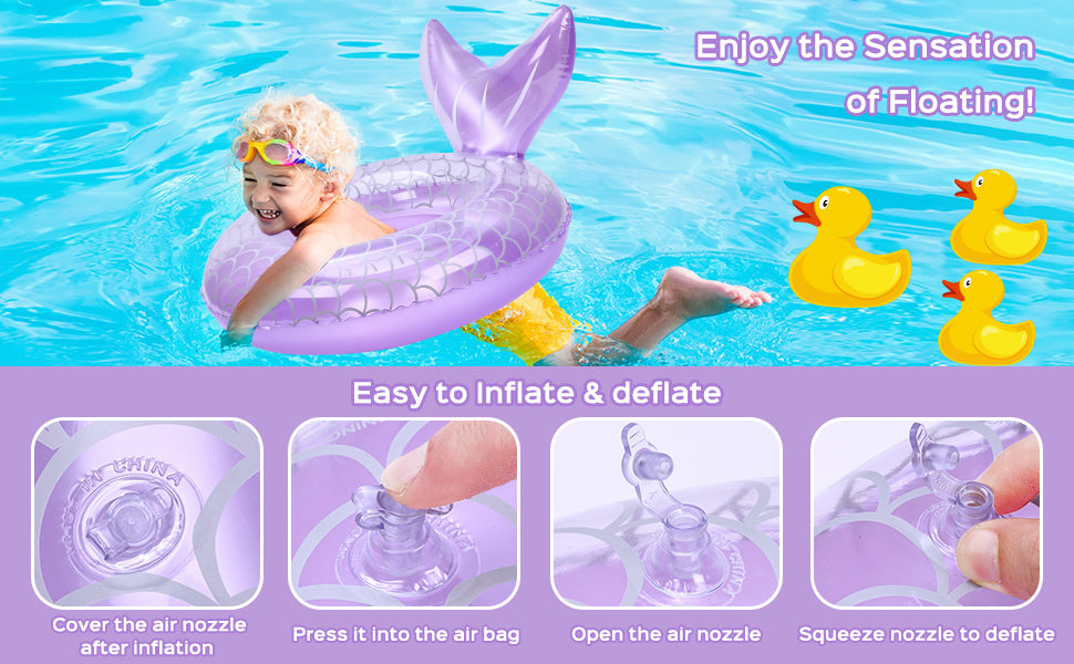 Inflatable Swim Ring, Cute Mermaid Dinosaur Unicorn Mouse Swimming Pool Floats Tube Raft, Water Bathtub Beach Party Toys