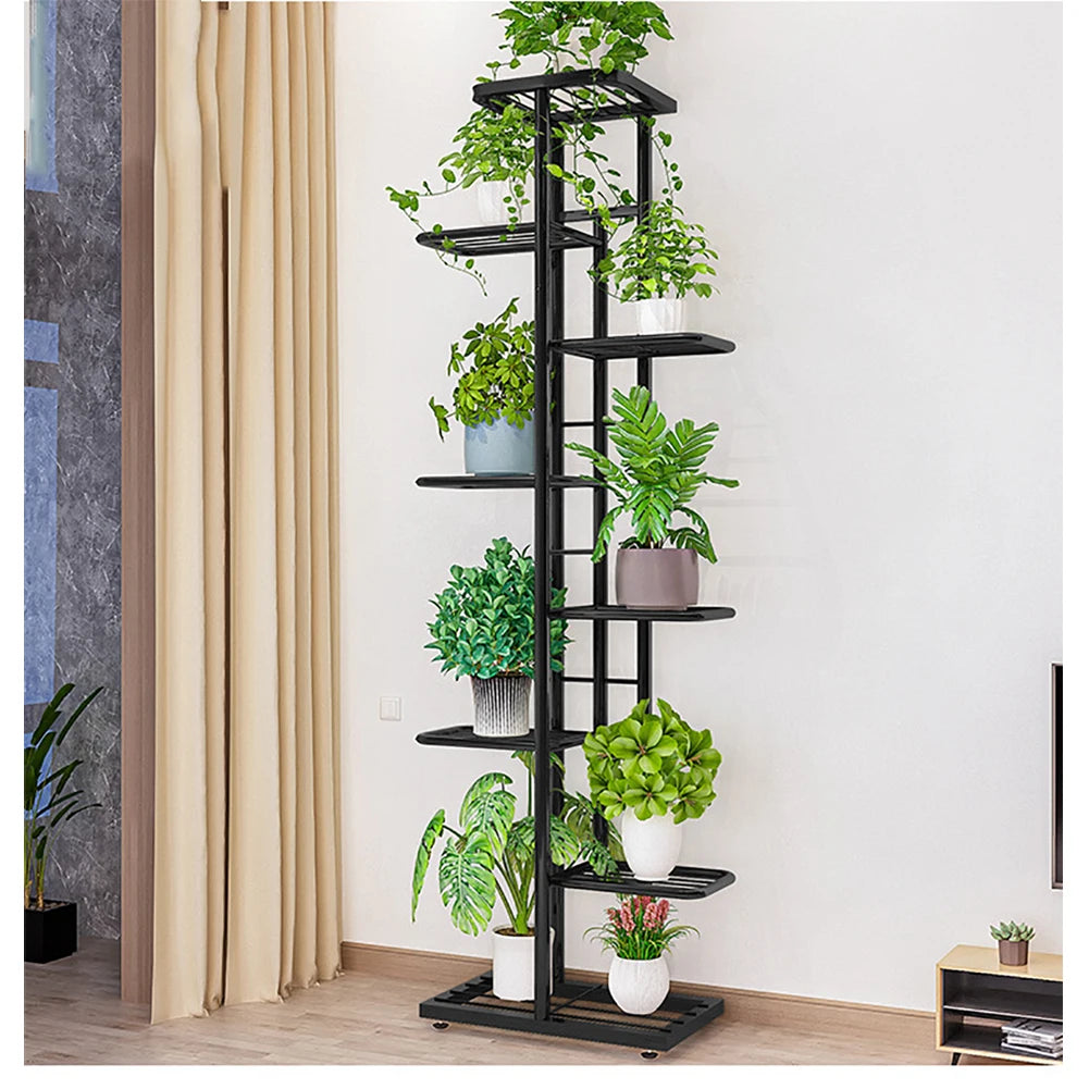 8 Tiers Metal Plant Stand Indoor Outdoor 9 Potted Plant Holders Tiered Plant Shelf Metal Flower Display Rack For Gaden