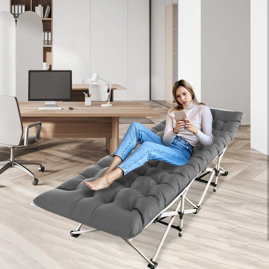 Foldable Portable Bed, Outdoor Garden Lounge Chair with Pearl Foam Mattress