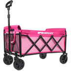 Collapsible Wagon with Wheels, Lightweight Utility Camping Wagons Carts Foldable with 360lbs Weight Capacity, Carts with Cup Holders for Garden, Sports, Grocery, Shopping (Pink)