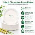 9 Inch Eco Plates 50 Pack, Made from Renewable Sugarcane, BPA-Free and Biodegradable, for Sustainable Parties and Daily Meals