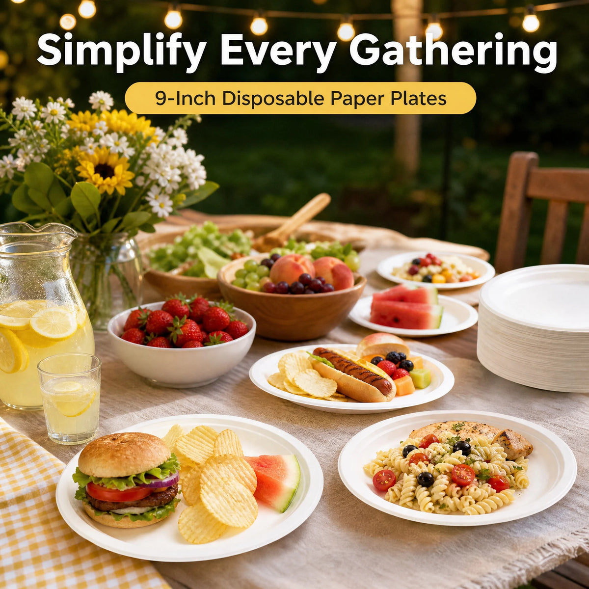 9 Inch Eco Plates 50 Pack Made from Renewable Sugarcane BPA-Free and Biodegradable for Sustainable Parties and Daily