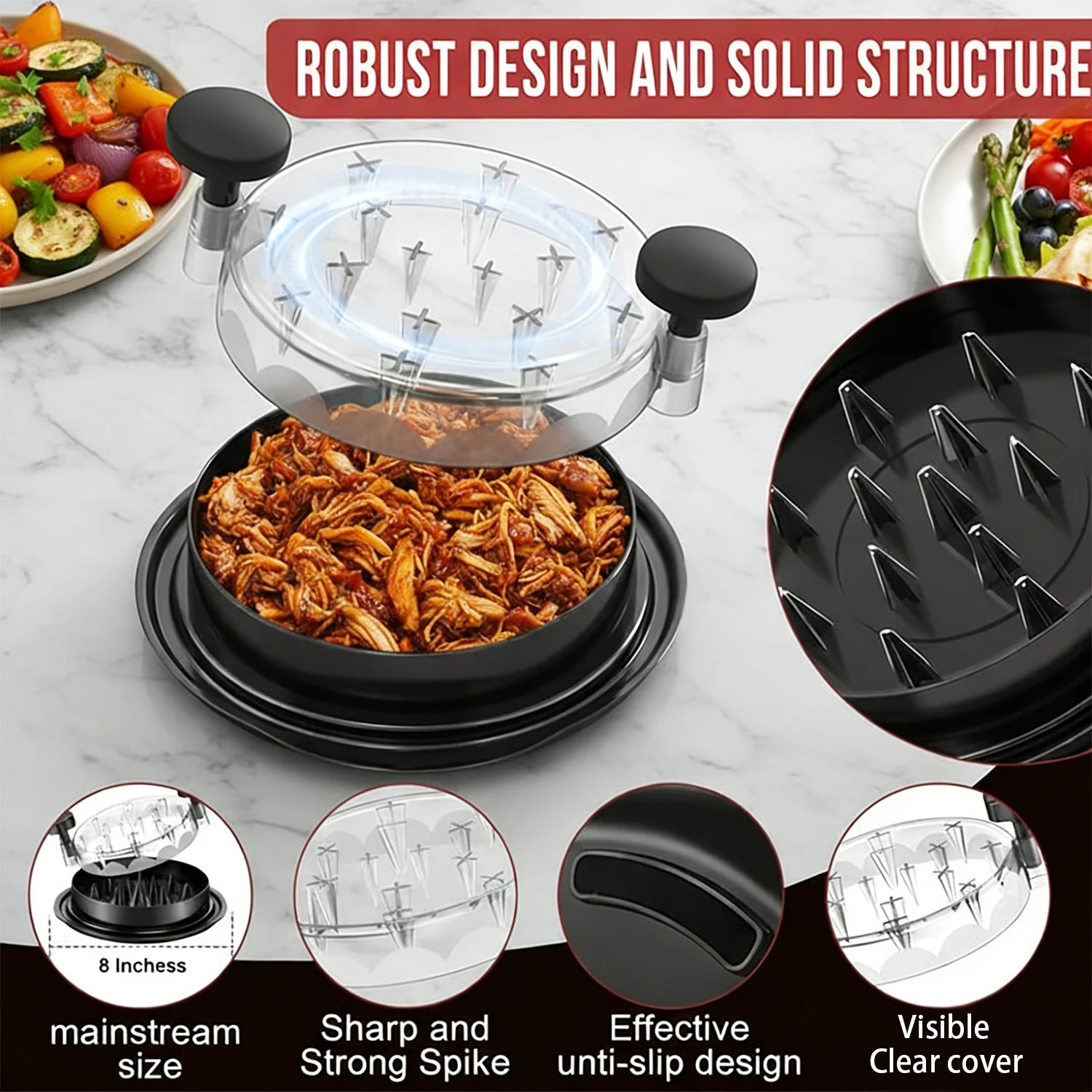 Chicken Shredder 8 Inches, Chicken Breast Shredder Tool, Cooked Meat Shredder With Clear Lid, Ergonomic Design, Auti-slip, Easy To Clean, Chicken Shredder Tool Twist, Chicken Grinder