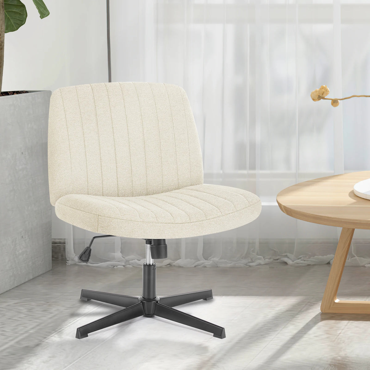 JHK Cross Legged Office Living Room Rocking Gaming Chair Armless Wide Desk Adjustable Swivel Fabric Task Vanity Home Office
