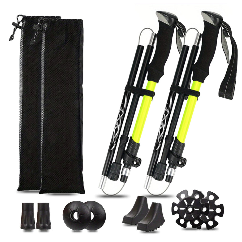 Ultralight Aluminum Alloy 5-Section Folding Trekking Pole—Ideal for Outdoor Hiking, Mountaineering, and Walking; Sturdy and Durable.