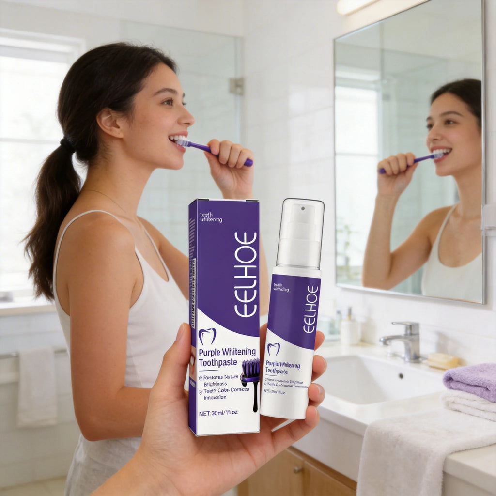 EELHOE 30ML Purple Whitening Toothpaste Teeth Stains Odors Removal Brighten Teeth  Gentle Gum Care Portable Travel Daily Use
