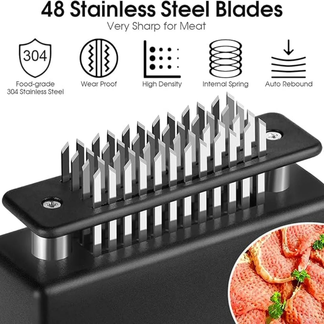Heavy Duty Meat Tenderizer Tool with 48 Stainless Steel Ultra-Sharp Blades Compact Cooking Tool Handheld Kitchen Item