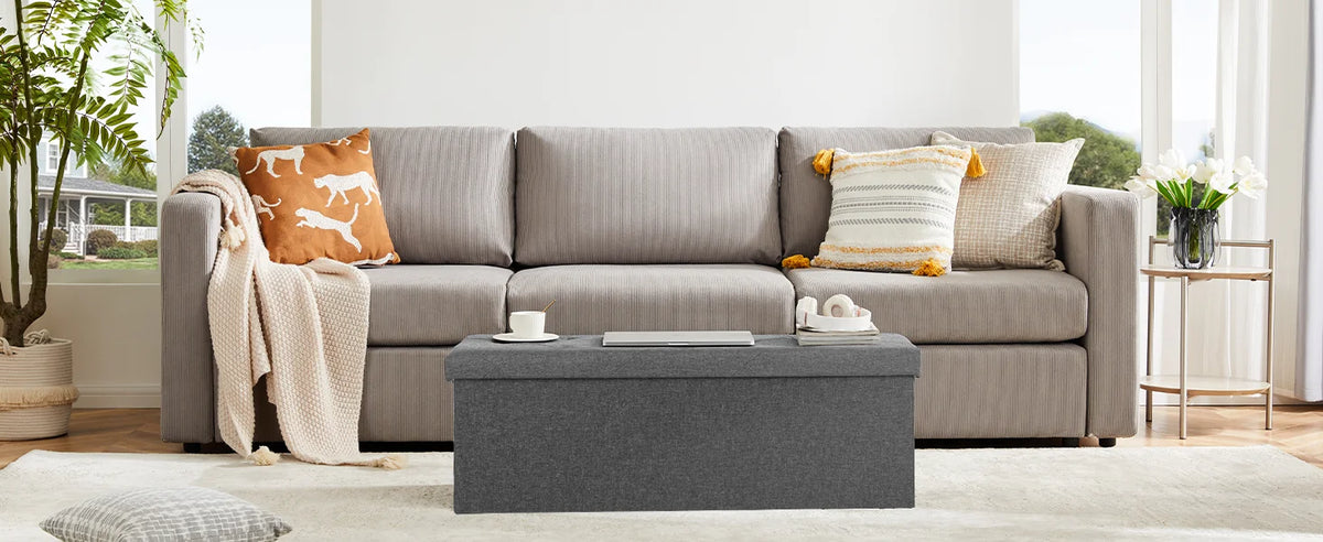 JHK Folding Storage Ottoman Bench Living Room Hidden Storage Footstool Toy Box Bedroom Strong Load-bearing Capacity Stool