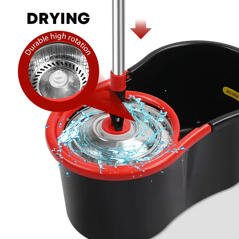 Multi-Functional Spin Mop and Bucket Set with Wring System–Adjustable & Extendable Pole with 2 Replacement Microfiber Mop Heads