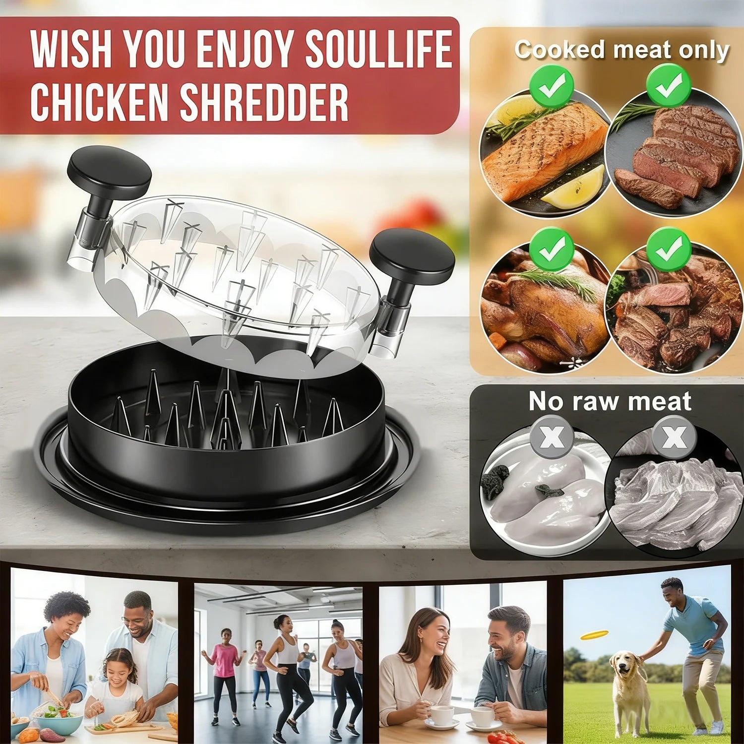 Chicken Shredder 8 Inches, Chicken Breast Shredder Tool, Cooked Meat Shredder With Clear Lid, Ergonomic Design, Auti-slip, Easy To Clean, Chicken Shredder Tool Twist, Chicken Grinder
