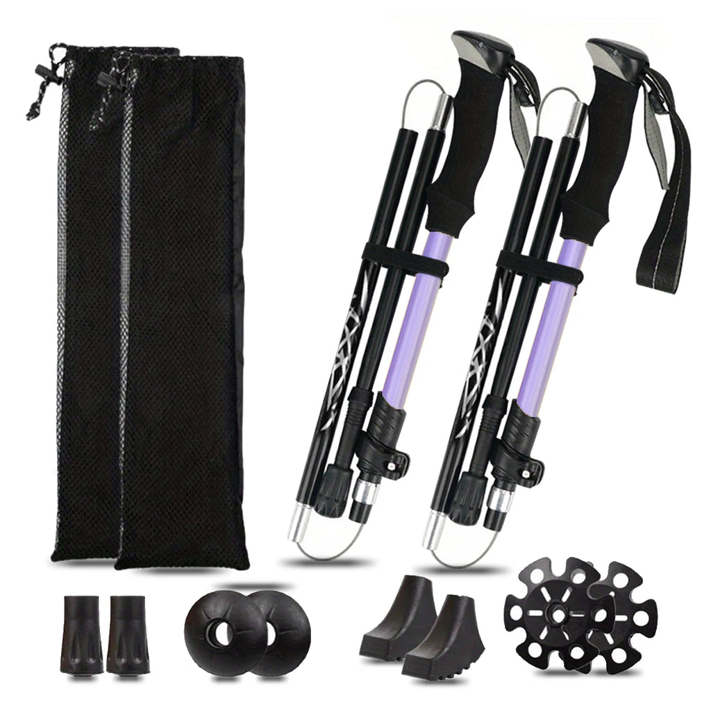 Ultralight Aluminum Alloy 5-Section Folding Trekking Pole—Ideal for Outdoor Hiking, Mountaineering, and Walking; Sturdy and Durable.