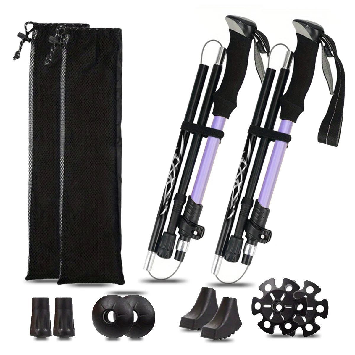 Ultralight Aluminum Alloy 5-Section Folding Trekking Pole—Ideal for Outdoor Hiking, Mountaineering, and Walking; Sturdy and Durable.