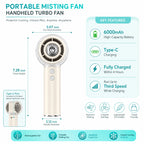Misting Portable Handheld Fan 6000mAh Rechargeable Battery, Personal Mini Fans with 4 Strong Windfor Travel, Camping, Beach