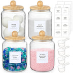 Glass Jars With Airtight Lids And Labels, Half Gallon Storage Containers With Spoons For Laundry Detergent, Pods, Scent Booster