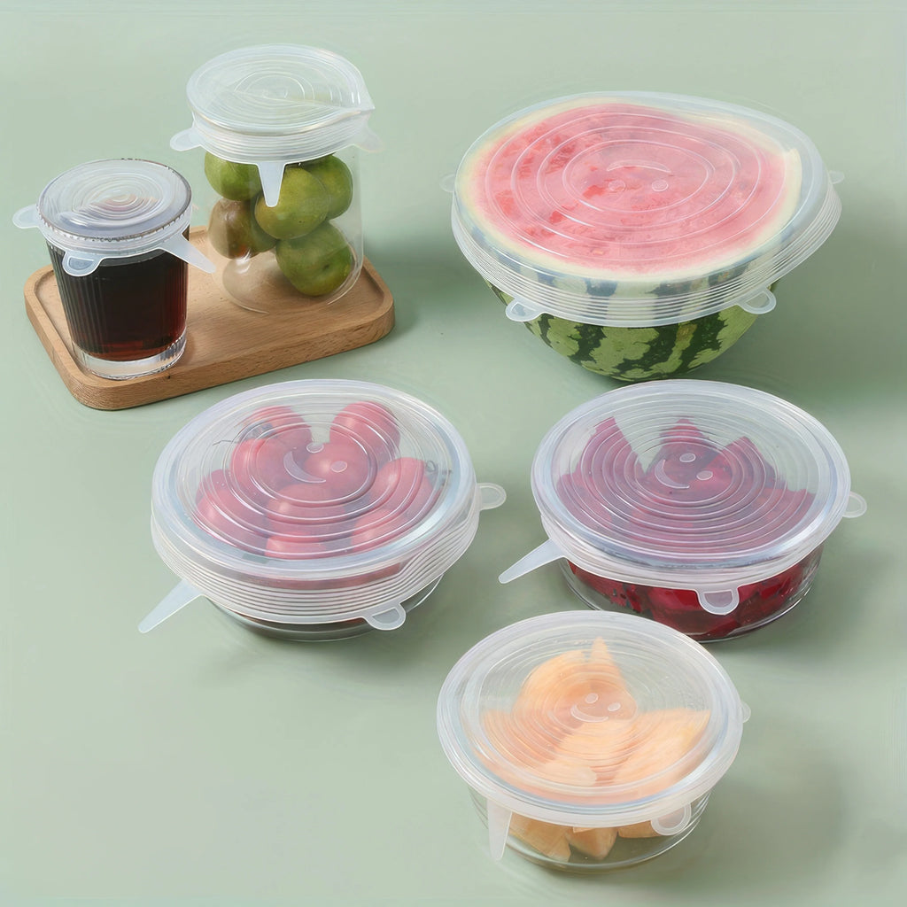 6 Pieces of White Silicone Fresh-keeping Cover, Safe Storage in Refrigerator, Kitchen Supplies, Suitable for Circular Containers