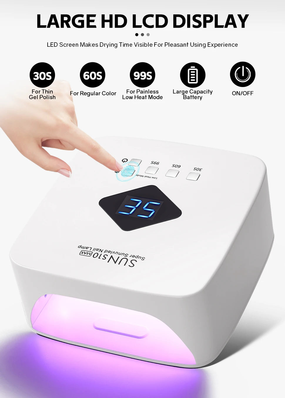168W UV LED Nail Lamp Rechargeable Nail Dryer with Large LCD Display Professional Gel Curing Lamp 4 Timer Auto Sensor for Salon
