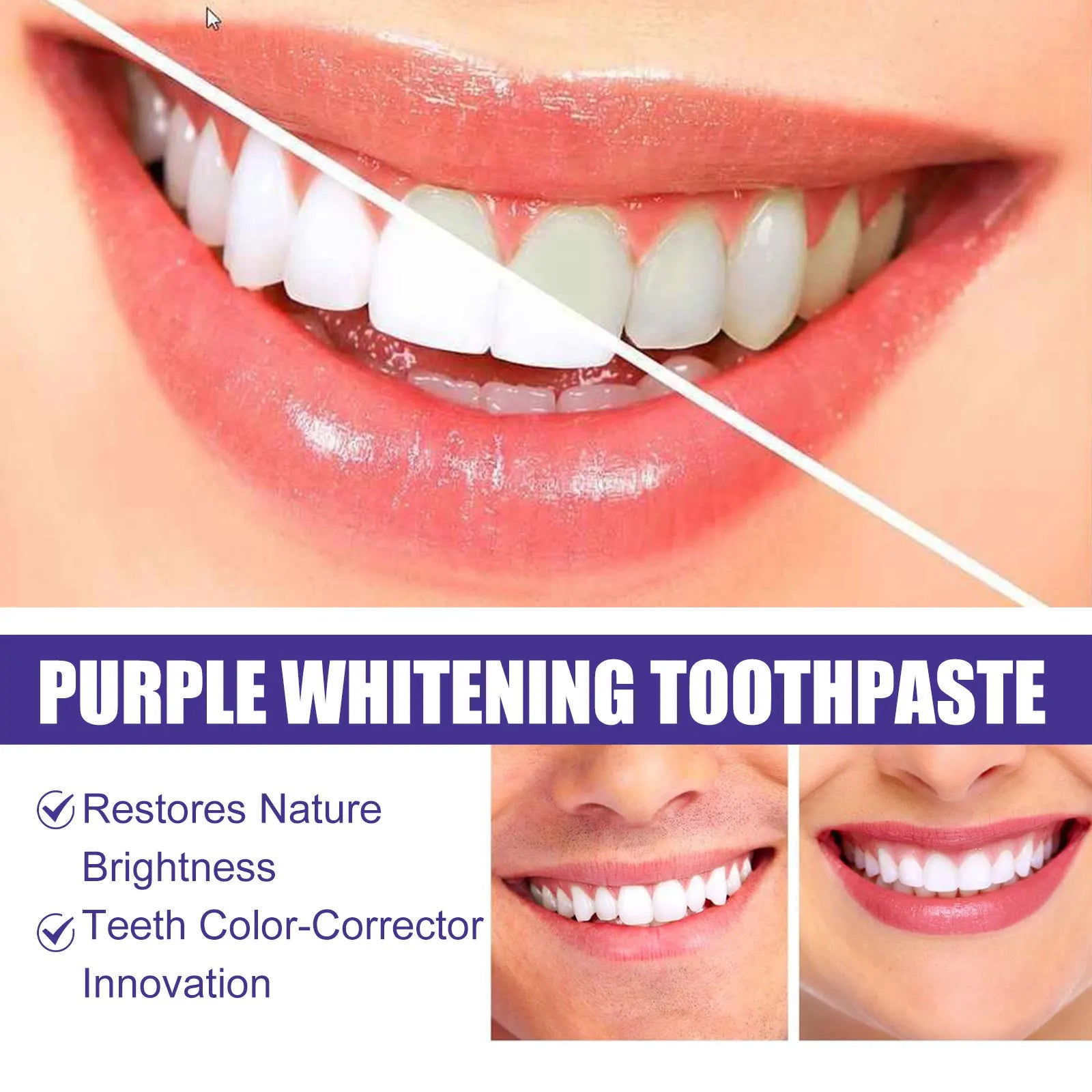 EELHOE 30ML Purple Whitening Toothpaste Teeth Stains Odors Removal Brighten Teeth  Gentle Gum Care Portable Travel Daily Use