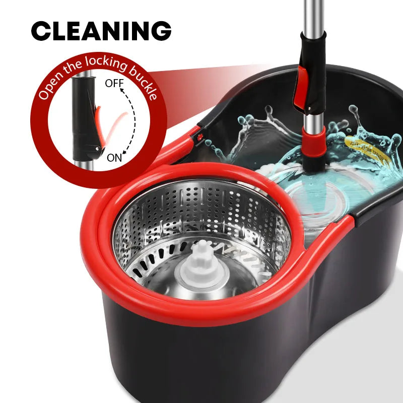 Multi-Functional Spin Mop and Bucket Set with Wring System–Adjustable & Extendable Pole with 2 Replacement Microfiber Mop Heads